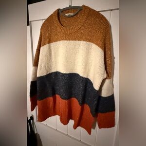 Madewell Striped Baxter Sweater Tunic Marled Umber Cozy Size Medium.